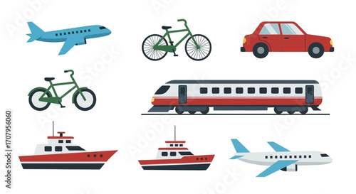 Vector Set of Various Transportation Modes and Vehicles.