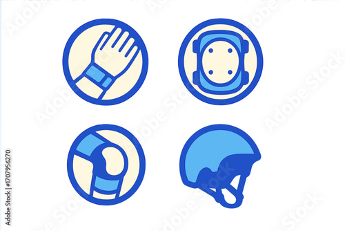 Essential protective sports equipment including helmet, knee pads, elbow pads, and wrist guard for active safety
