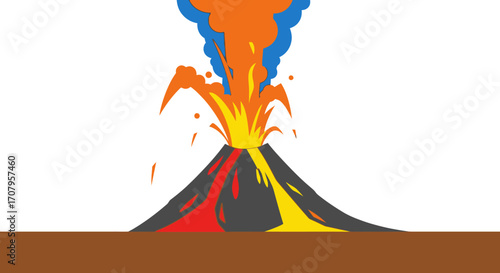 Volcanic eruption with lava and smoke, a natural disaster scene.