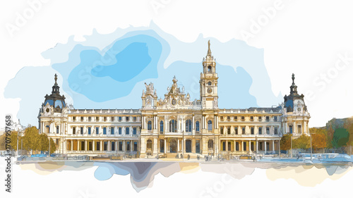 Royal Palace of Madrid. Royal Palace of Madrid watercolor vector illustration