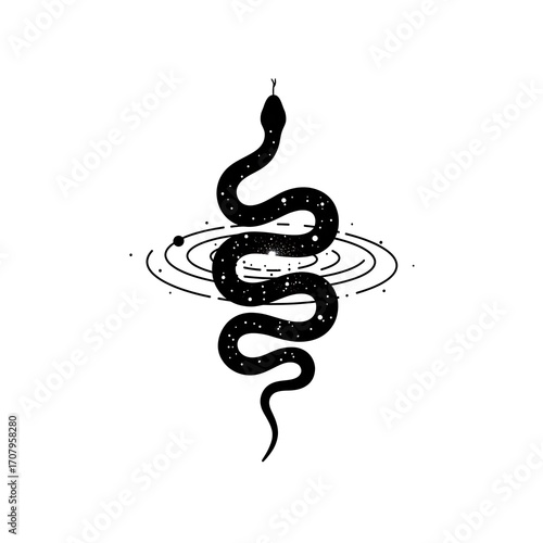 Wallpaper Mural Cosmic Snake Celestial Tattoo Design with Spiritual Symbol, and Black and White Illustration. Torontodigital.ca