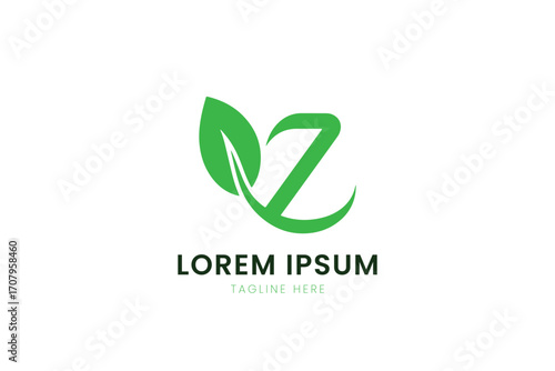 Elegant green leaf logo design abstract symbol represents nature and growth