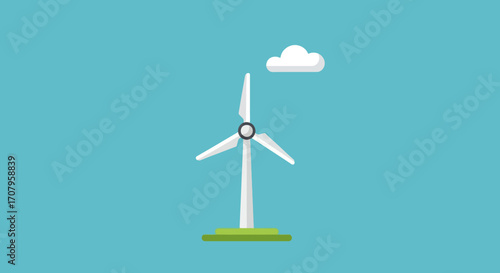 Wind Turbine Generating Clean Energy with a Cloud in the Sky.