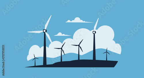 Wind turbines generating clean energy on a cloudy day.