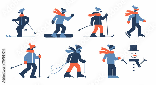 Winter Sports and Activities - A Collection of Illustrated Figures.