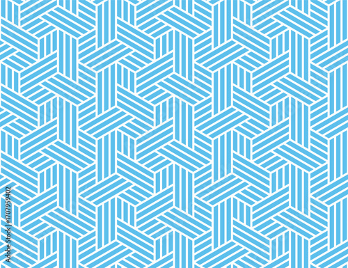 Abstract geometric pattern with stripes, lines. Seamless vector background. White and blue ornament. Simple lattice graphic design