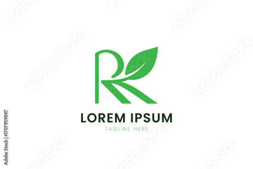 Modern minimalist green leaf letter r logo design for eco-friendly businesses and nature brands