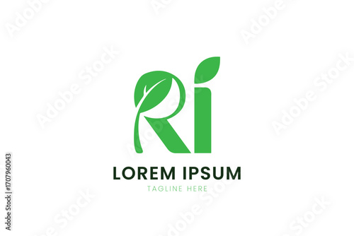 Minimalist green ri logo with leaf accent and lorem ipsum text simple branding