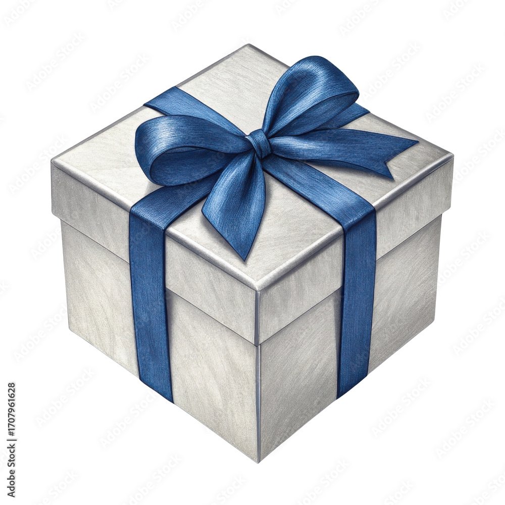 Obraz premium Beautifully wrapped gift box with shiny blue ribbon, perfect for celebrations and special occasions, evokes feelings of joy and anticipation