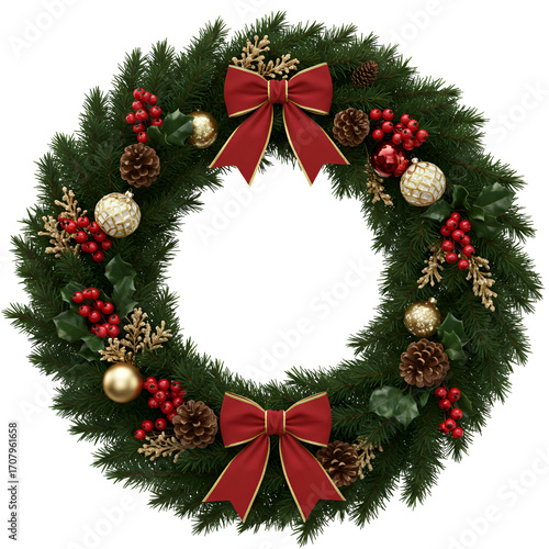 Wallpaper Mural Festive Christmas wreath with ornaments and red bows Torontodigital.ca