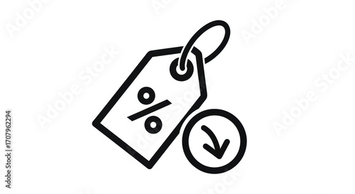 Isolated Icon showing price discount on a tag with percentage sale, retail price drop concept