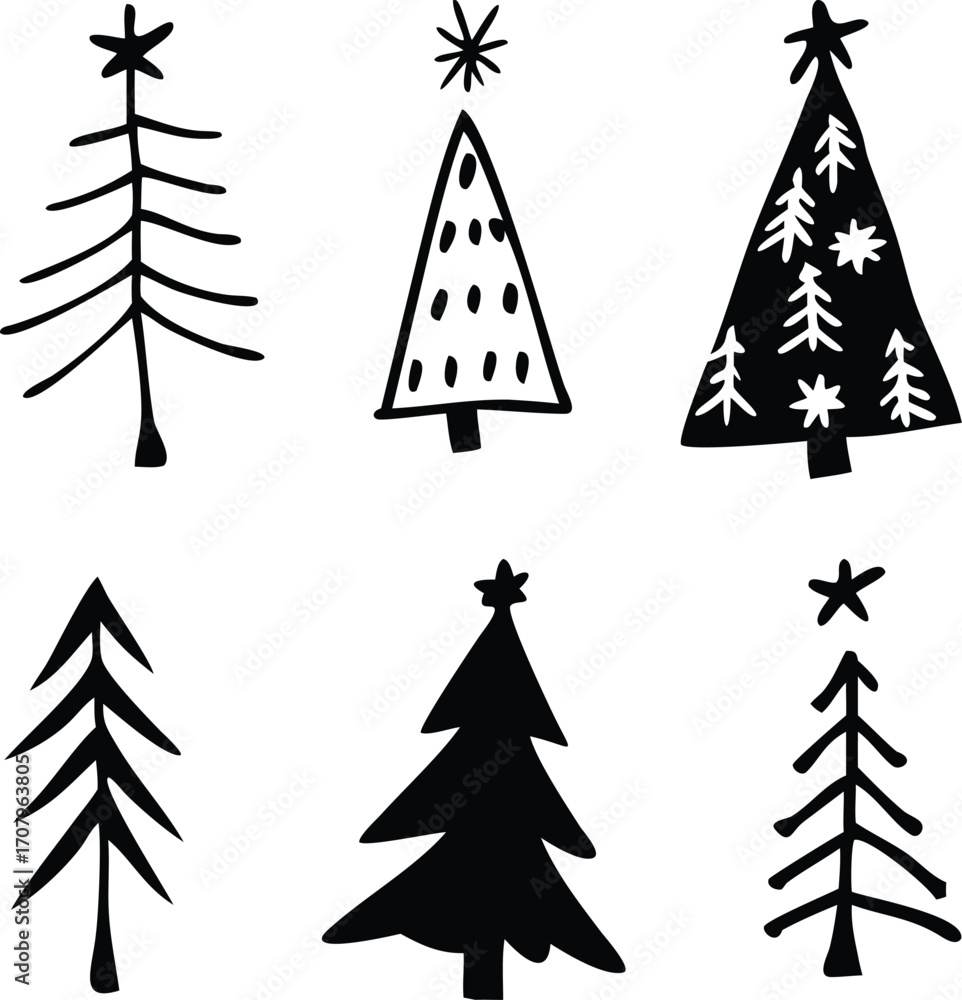 Obraz premium Christmas tree icons File, Hand drawn tree File, Simple pine tree icons