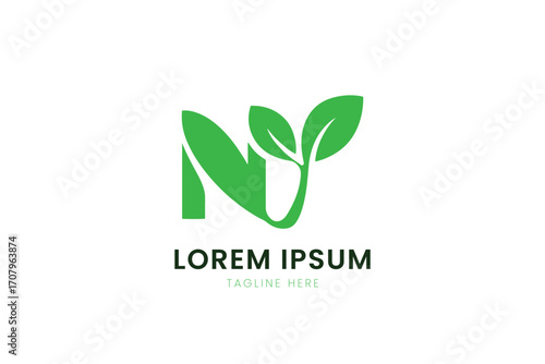 Minimalist green leaf logo design idea symbolizing nature growth and sustainability