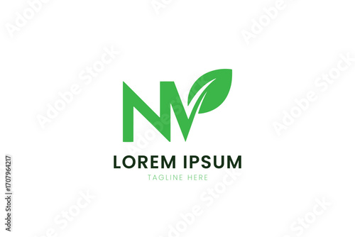 Modern green nv logo with leaf element on clean professional branding graphic