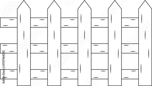 Seamless Wooden Fence Outline Icon Illustration on Transparent Background