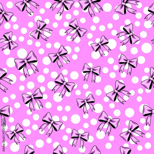 Playful pink bow patterns creative design digital art cheerful mood vibrant background fun concept, seamless pattern