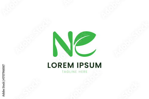 Modern minimalist green ne logo with leaf element on clean background
