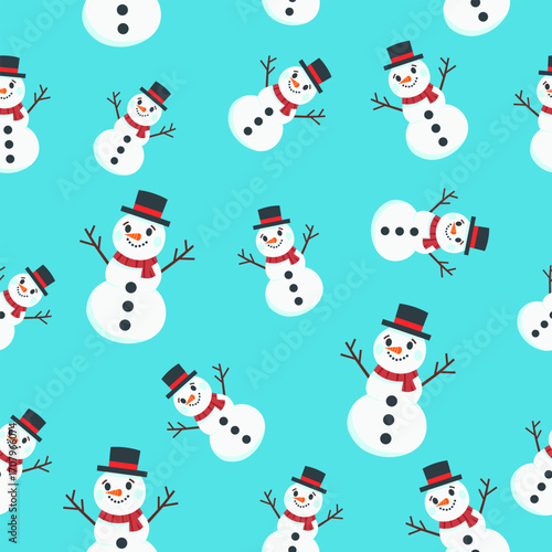Festive snowman pattern winter wonderland digital illustration fun environment aerial holiday spirit, seamless pattern