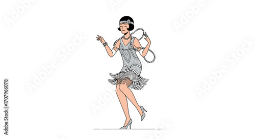 Elegant Flapper Dancing A Detailed Illustration of a Graceful Woman in a 1920s Dress, Celebrating the Roaring Twenties Era with Style
