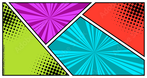 vector comic panels in various colors and angles, comic images, image panels, cartoon backgrounds, suitable for headlines, or places for anime images
