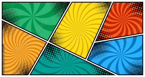 Blank colorful comic abstract background template. colorful panel comic. halftone, pop art, starburst cartoon style