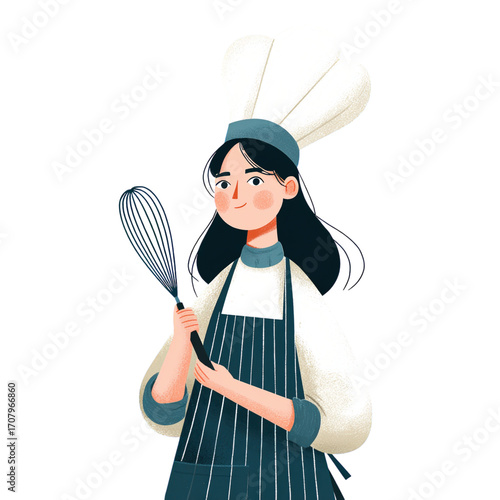 Cheerful Chef Holding Whisk in Professional Kitchen Setting