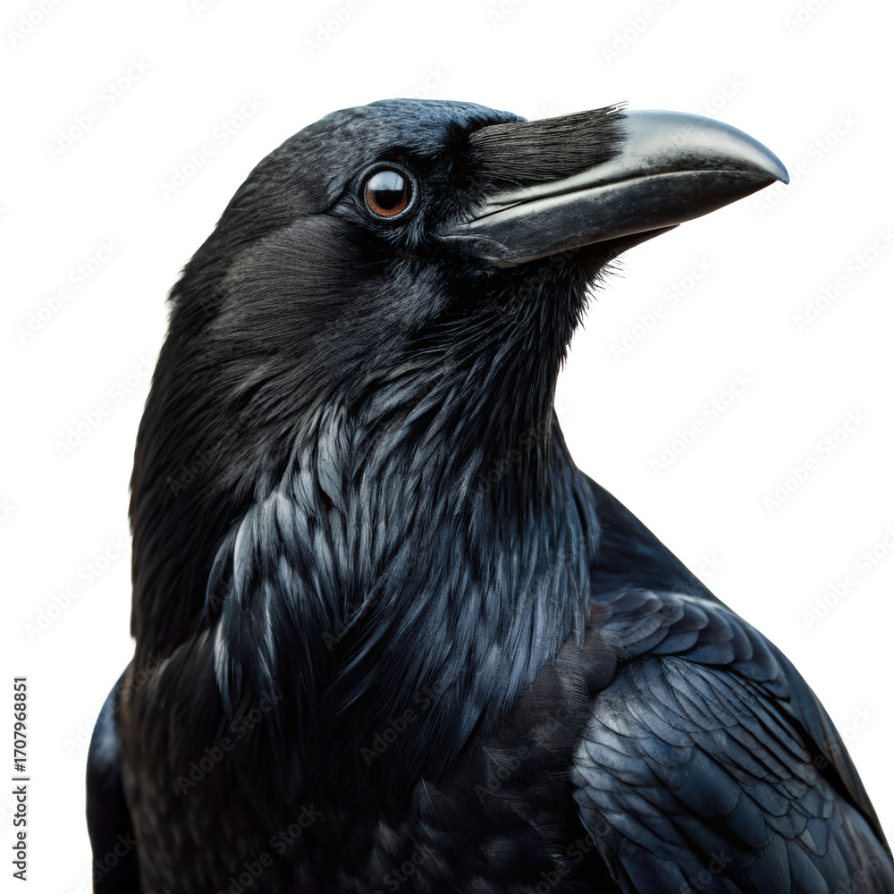 Fototapeta premium Head portrait of a crow bird on png crow png bird png head portrait png animal png wild png transparent background