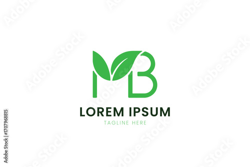 Minimalist green leaf logo design mb brand identity business corporate emblem