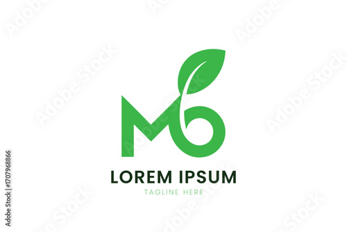 Modern green m logo with leaf element freshness and growth concept for business