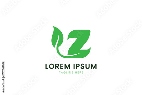 Minimalist green letter z logo with leaf element for eco-friendly brands