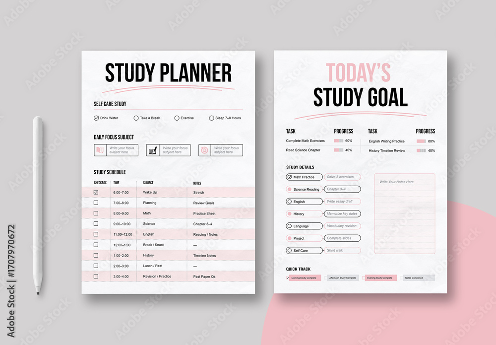 Study Planner Template Layout Stock Template | Adobe Stock