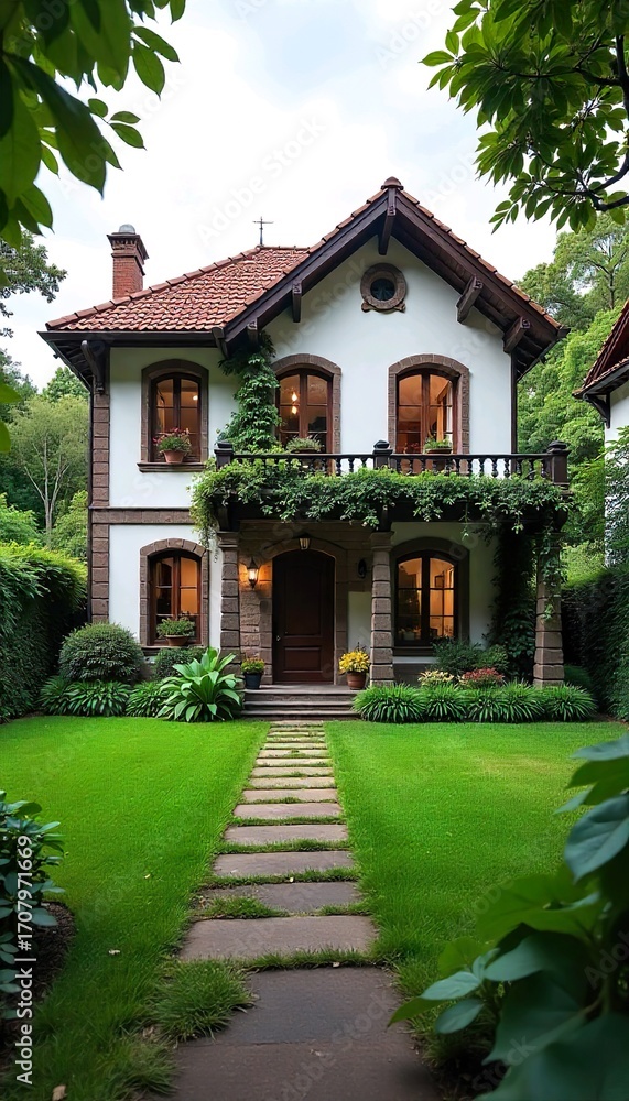 Fototapeta premium house in the garden architecture, house, building, garden, home, temple, old, sky, exterior, travel, tree, europe, city, 