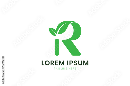 Minimalist green leafy letter r logo design nature inspired organic branding