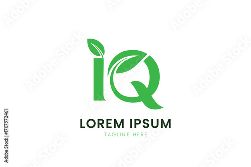 Modern minimalist green iq logo with leaf elements for eco-friendly brands