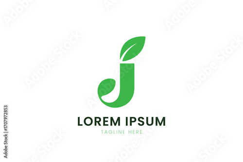 Modern green leaf letter j logo design fresh nature organic brand identity