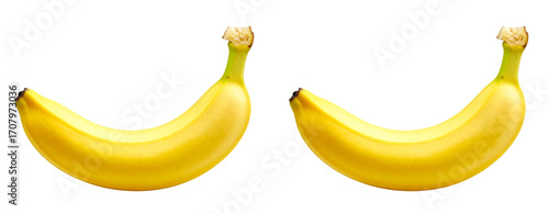 Set of Fresh Yellow Banana, Front View, Isolated on Transparent Background
