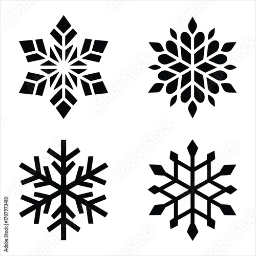 Winter Snowflake Icon Set Black Silhouette Vector