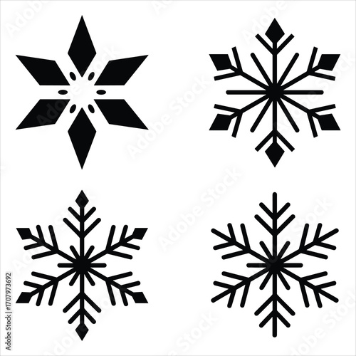 Winter Snowflake Icon Set Black Silhouette Vector