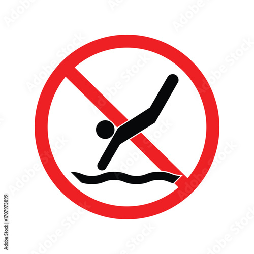 No Diving Sign, No Diving logo, badge, icon, sticker, label, emblem, stamp, symbol, black, line, flat vector, isolated illustration. 