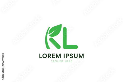 Minimalist green kl logo with leaf element represents nature and growth