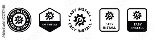 Easy install sign, Easy install logo, badge, icon, sticker, Easy install label, emblem, stamp, symbol, black, line, flat vector, isolated illustration.