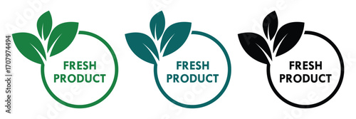 Fresh product Label Set. Fresh product icon set. Fresh product sign, logo, badge, icon, sticker, label, emblem, stamp, symbol, black, line, flat vector, isolated illustration