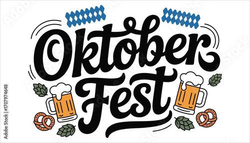 Oktoberfest Beer Festival Vector with Pretzel and Hops Illustration