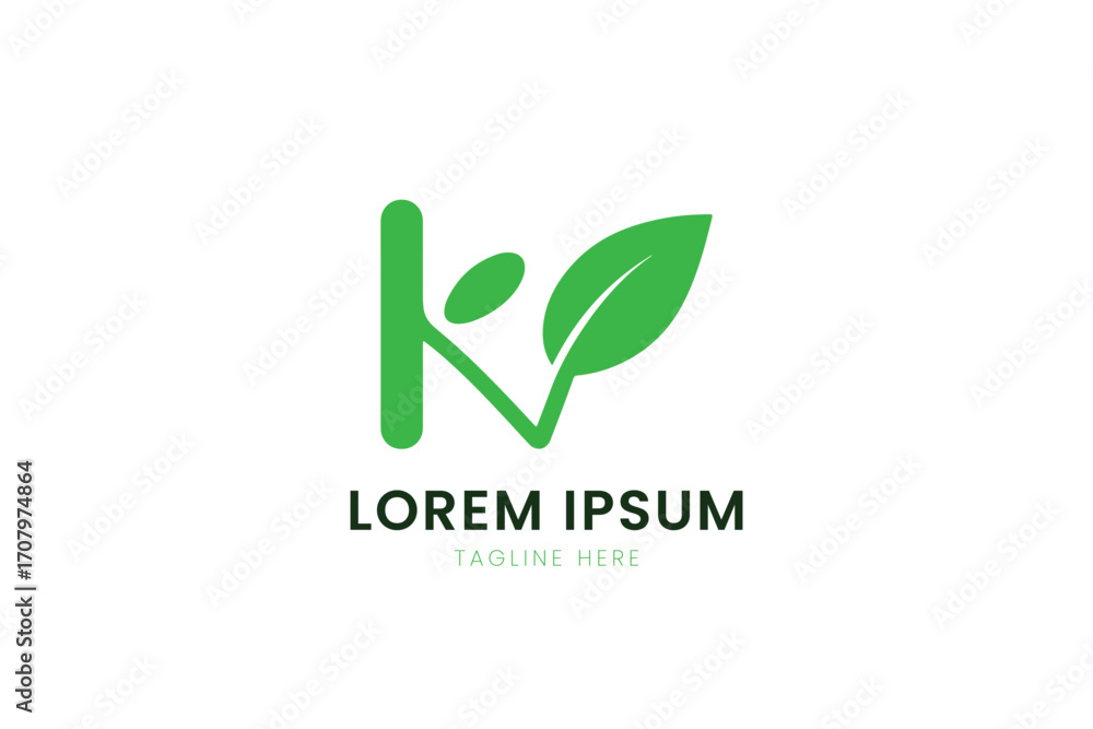 Fototapeta premium Modern green leaf letter k logo design simple nature element corporate branding identity
