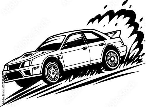 Rally Car Line Art – Black and White