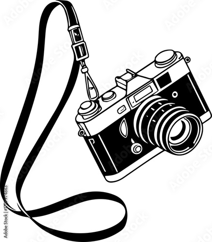 Vintage Camera Line Art – Black and White