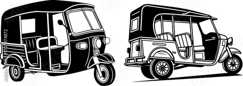 Auto Rickshaw Line Art – Black and White