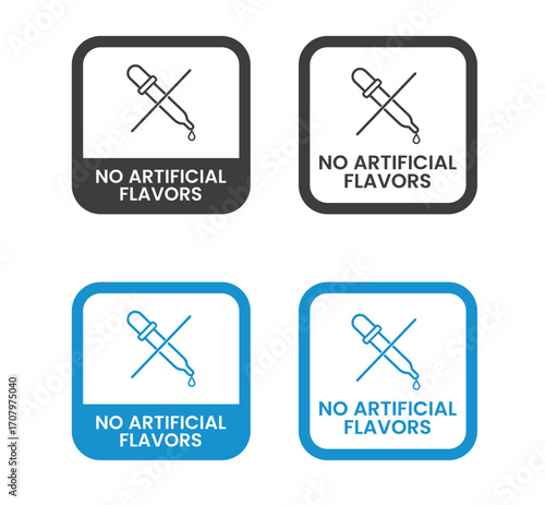 No artificial Flavors, color, preservatives, sweeteners icons set, label, logo, badge, sticker, emblem, stamp, symbol, circle, black, flat vector, isolated illustration. 