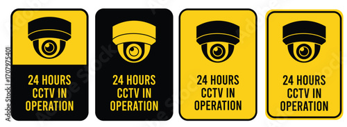 Security Camera or cctv sign, logo, badge, icon, sticker, label, emblem, stamp, symbol, black, line, flat vector, isolated illustration. Security Camera or cctv for street, home and building concept