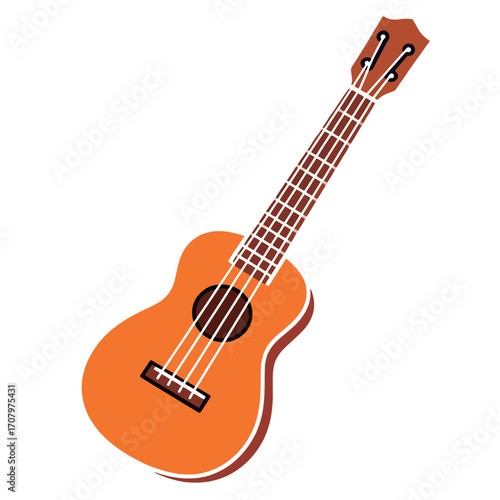 Isolated cartoon illustration of an acoustic ukulele, a small string instrument perfect for hobbies and relaxation.